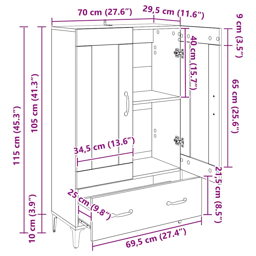 Highboard s ladicama Umjetnički hrast 70 x 31 x 115 cm