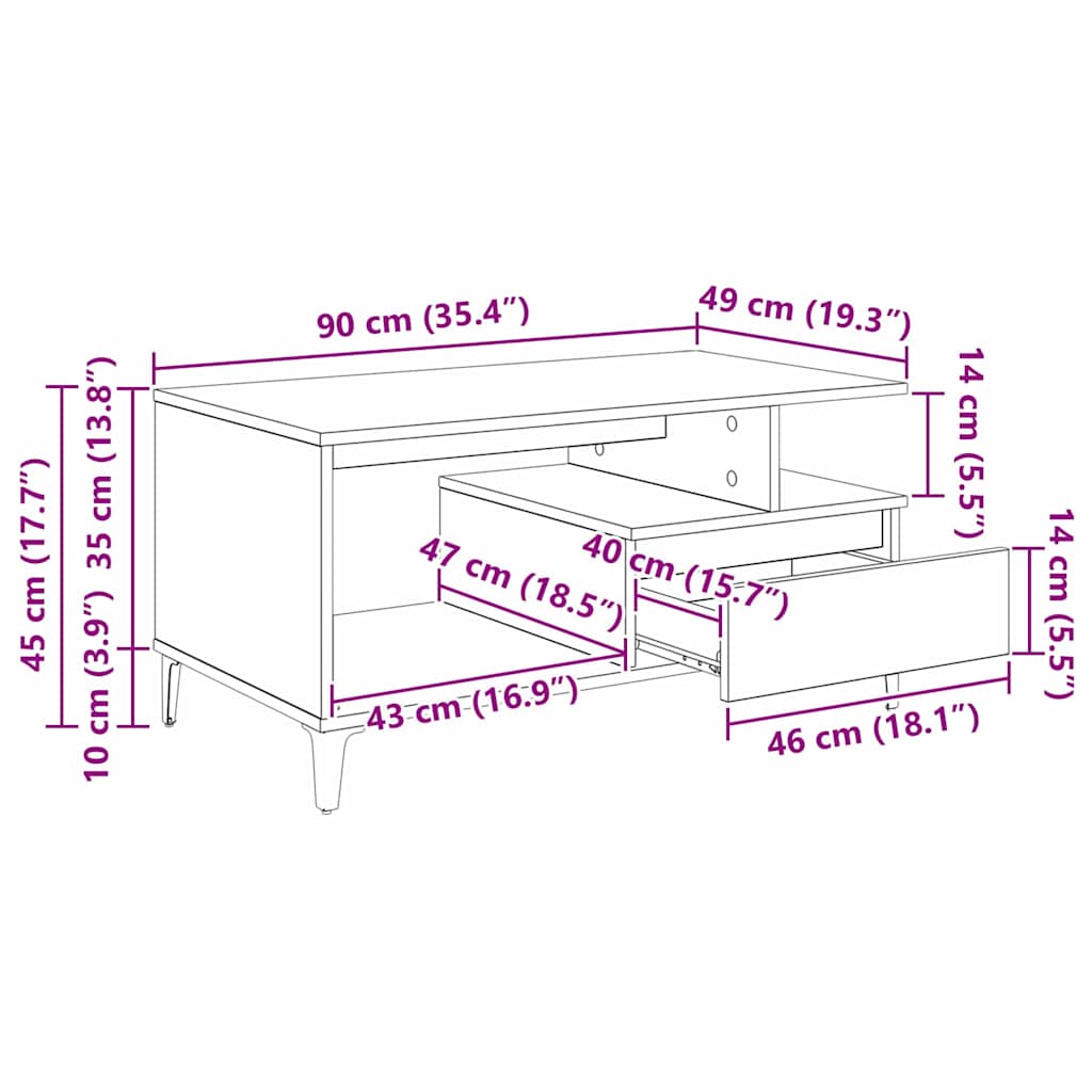 Kava Stol Crni hrast 90 x 49 x 45 cm Konstruirano drvo