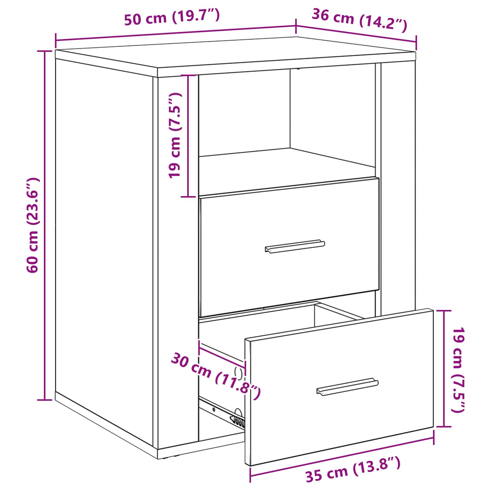 Noćni ormar Staro drvo 35 x 50 x 60 cm Konstruirano drvo