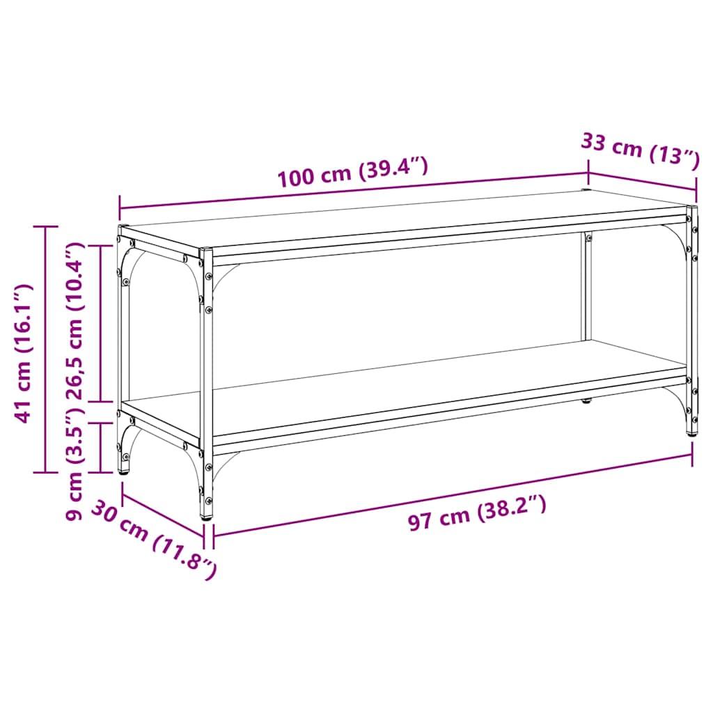 TV ormar Crni hrast 100x33x41cm Obrađeno drvo i čelik