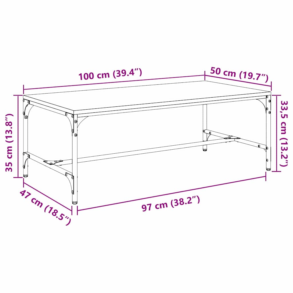 Kava Stol Crni hrast 100 x 50 x 35 cm Konstruirano drvo