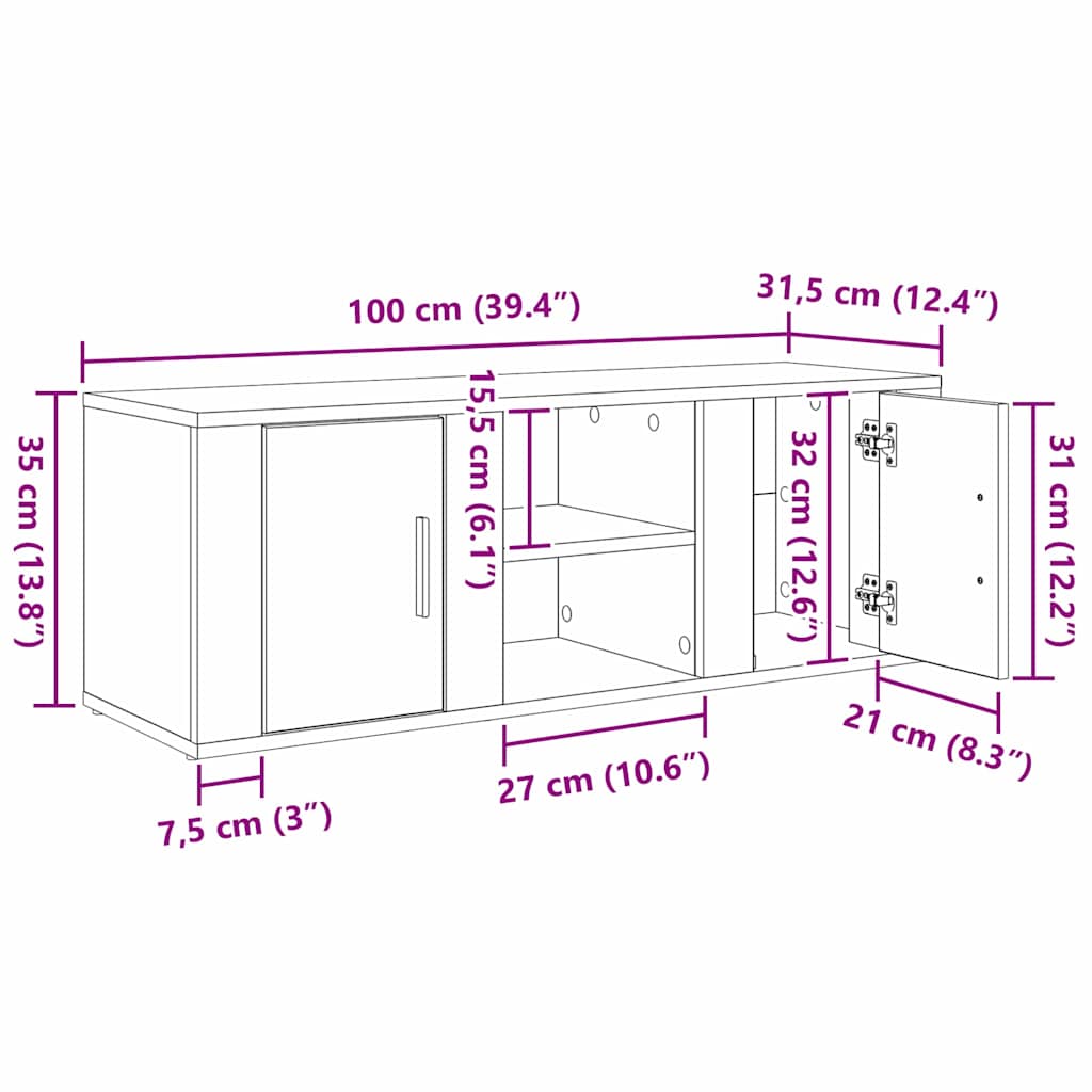 TV ormar Staro drvo 100 x 31,5 x 35 cm Konstruirano drvo