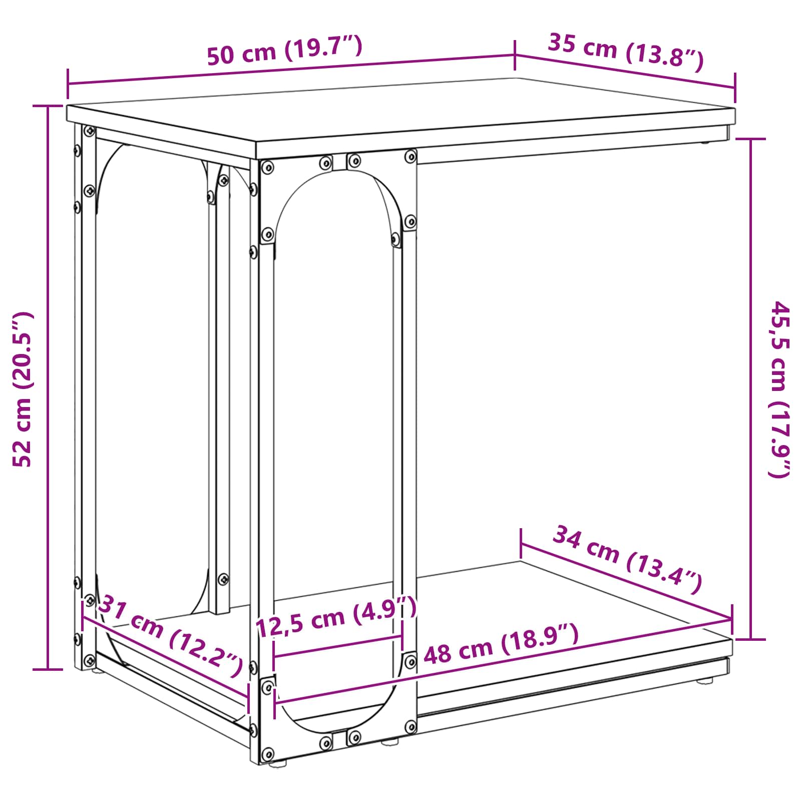 Bocni stol Crni hrast 50 x 35 x 52 cm Konstruirano drvo