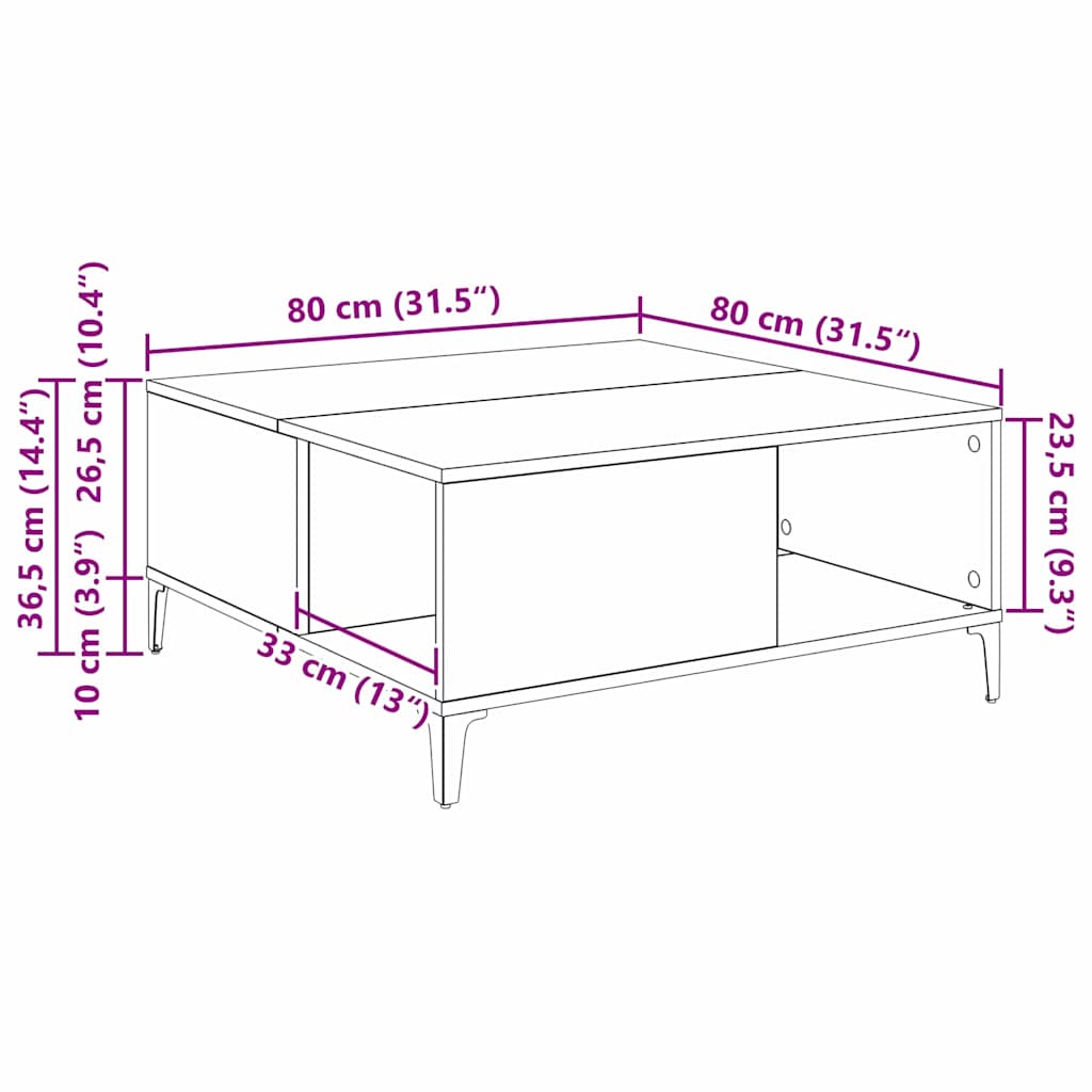 Kava Stol Umjetnički hrast 80 x 80 x 36,5 cm Konstruirano drvo