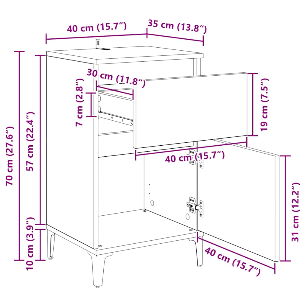 Noćni ormar s ladicama 2 pcs Umjetnički hrast 40 x 35 x 70 cm