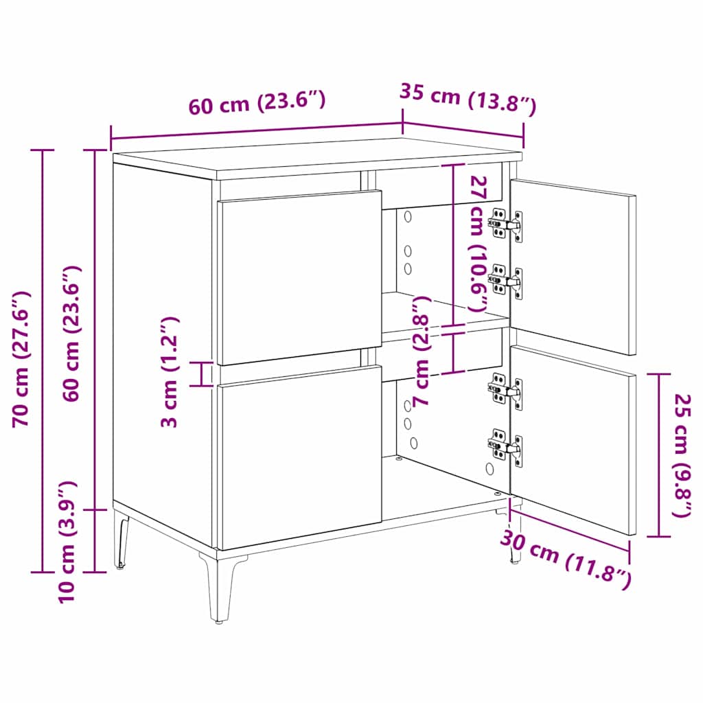 Kreveta Umjetnički hrast 60 x 35 x 70 cm Obrađeno drvo i čelik