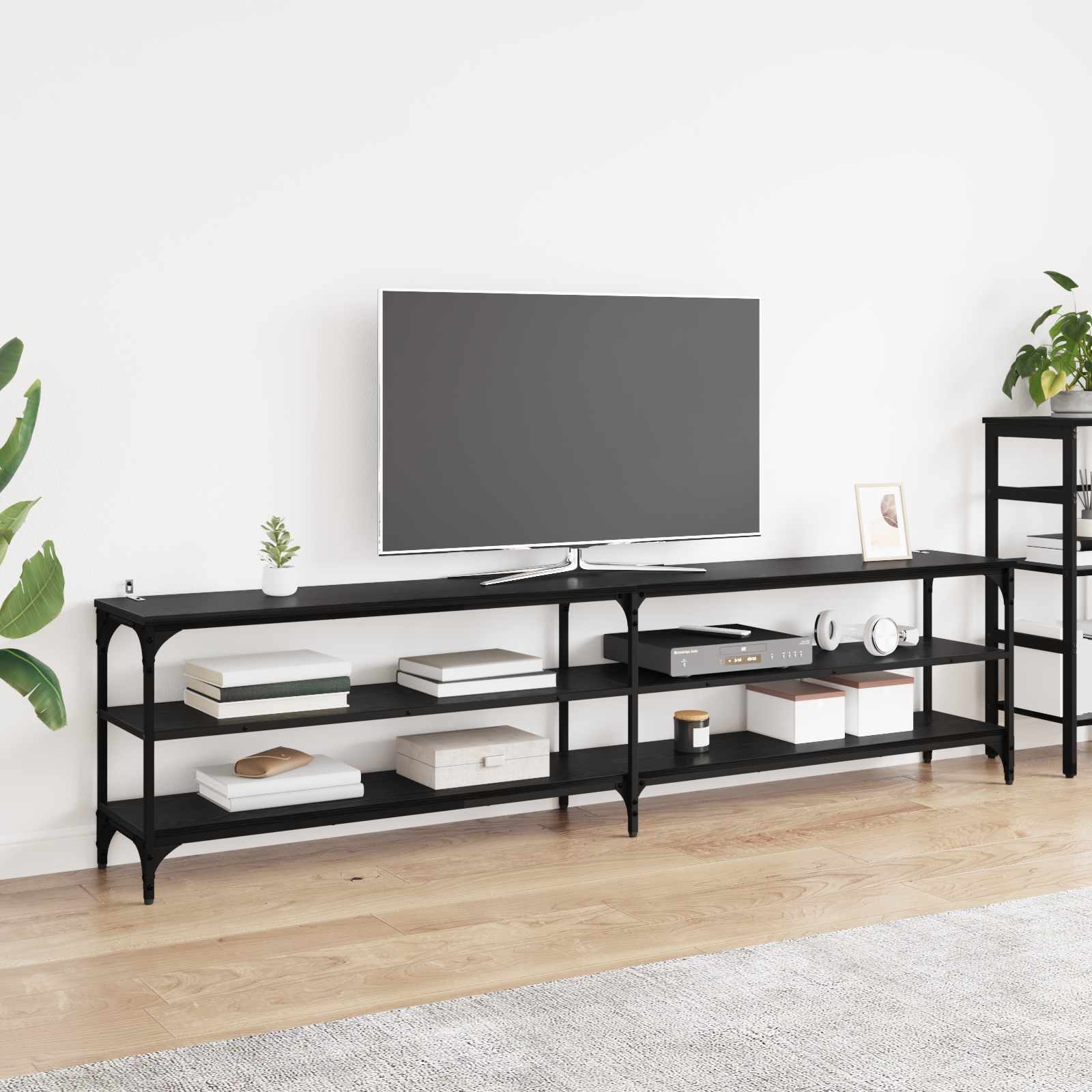 TV ormar Crni hrast 200 x 30 x 50 cm Obrađeno drvo i čelik