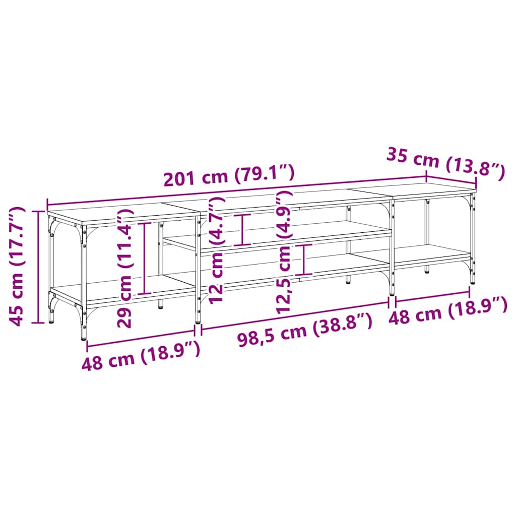 TV ormar Crni hrast 201 x 35 x 45 cm Obrađeno drvo i čelik