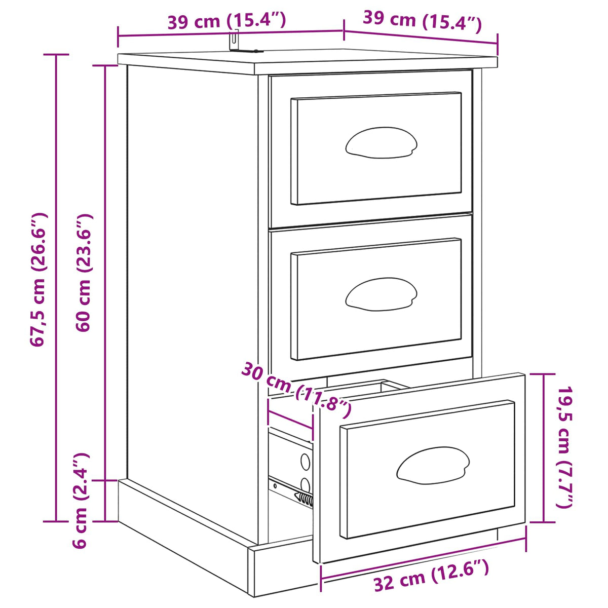 Noćni ormar Crni hrast 39 x 39 x 67,5 cm Konstruirano drvo