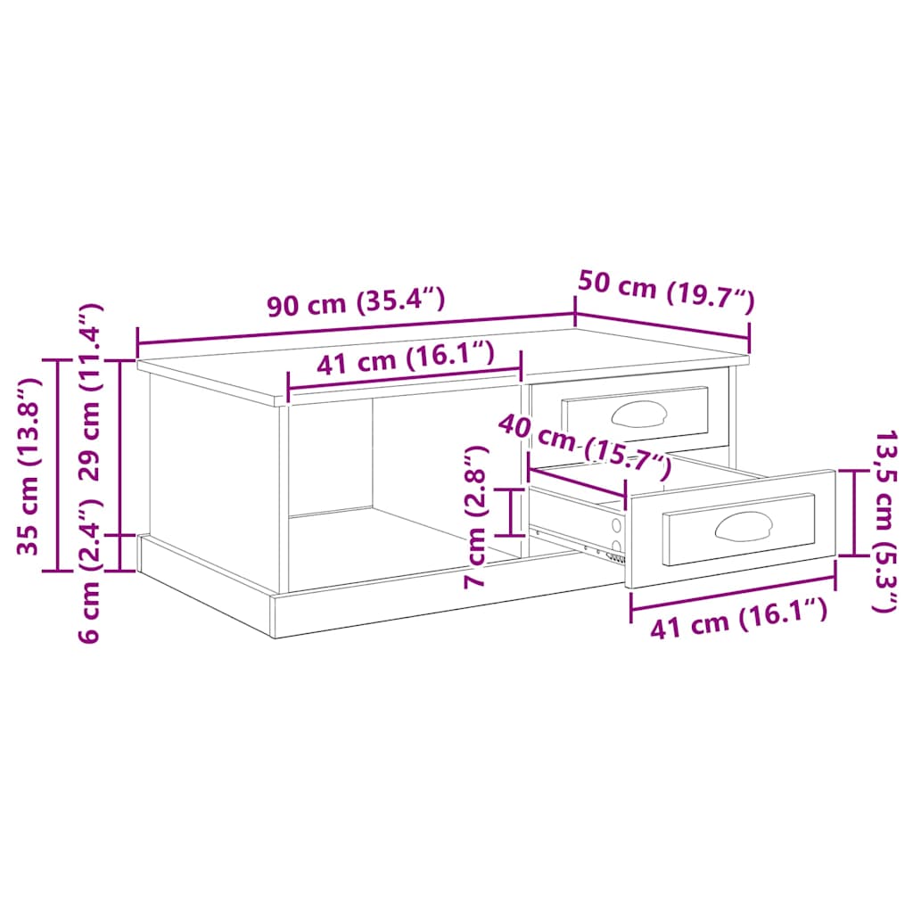 Kava Stol Crni hrast 90 x 50 x 35 cm Konstruirano drvo