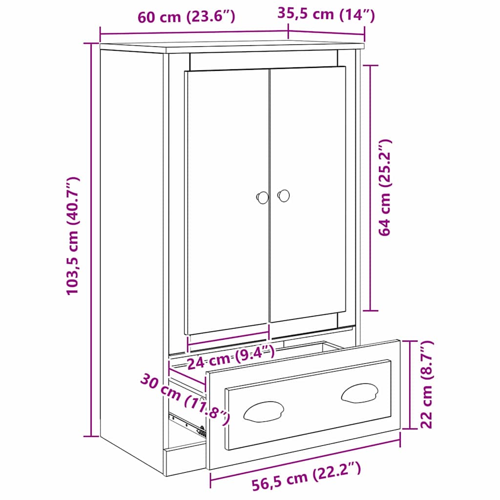 Highboard Staro drvo 60 x 35,5 x 103,5 cm Konstruirano drvo