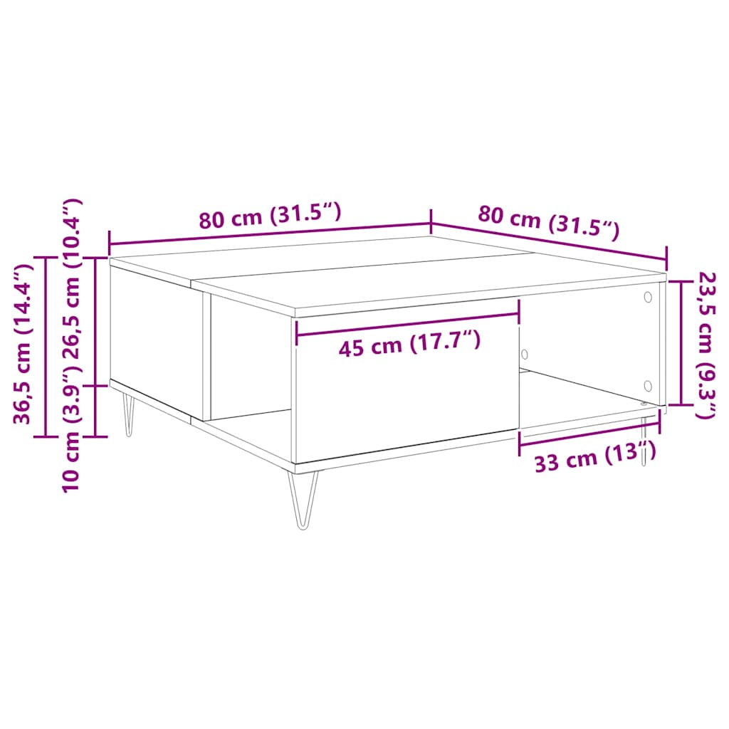 Kava Stol Umjetnički hrast 80 x 80 x 36,5 cm Konstruirano drvo