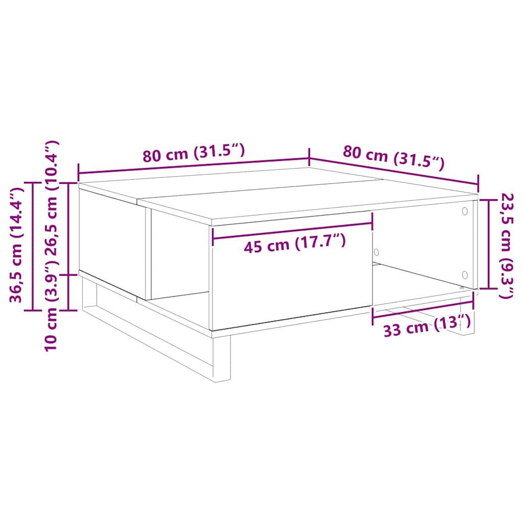 Kava Stol Staro drvo 80 x 80 x 36,5 cm Konstruirano drvo