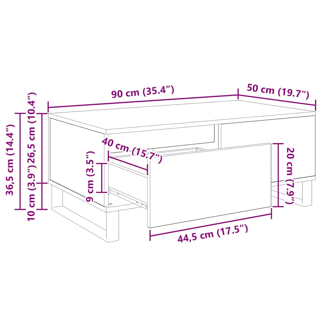 Kava Stol Crni hrast 90 x 50 x 36,5 cm Konstruirano drvo