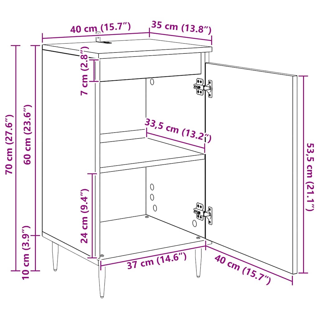 Kreveta 2 pcs Umjetnički hrast 40 x 35 x 70 cm