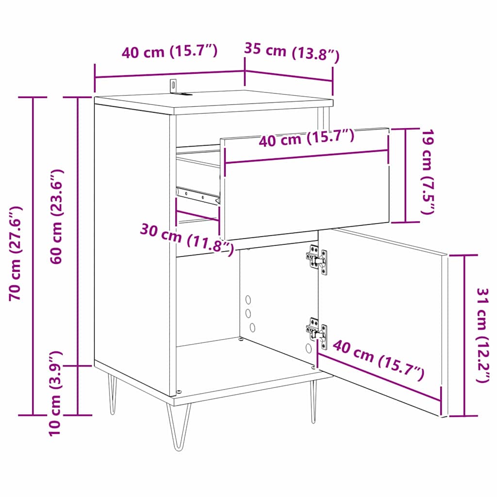 Kreveta s ladicama Crni hrast 35 x 40 x 70 cm Konstruirano drvo