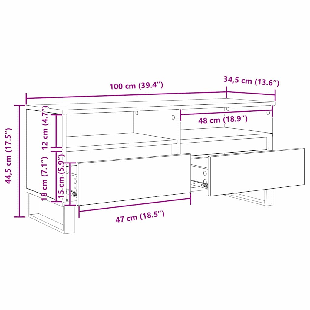 TV ormar Staro drvo 100 x 34,5 x 44,5 cm Obrađeno drvo i čelik