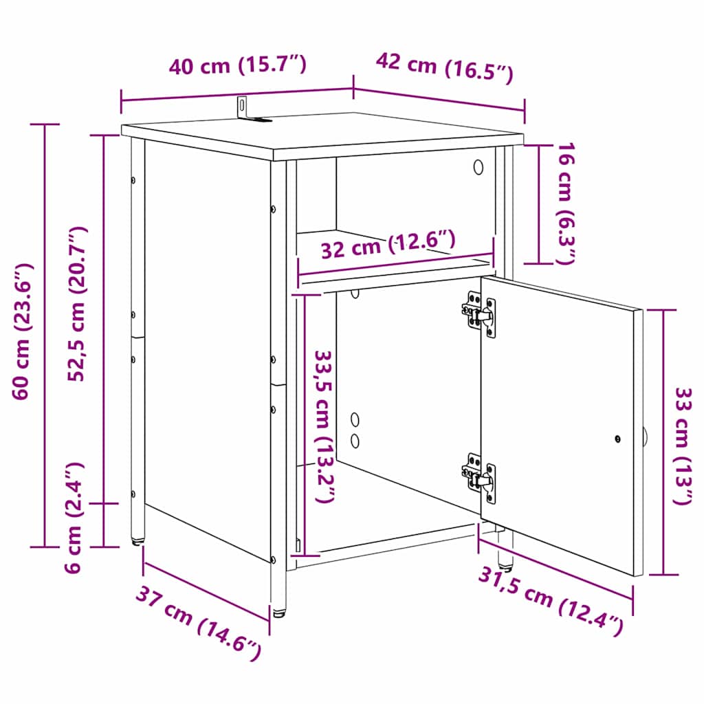 Noćni ormar Crni hrast 40 x 42 x 60 cm Konstruirano drvo