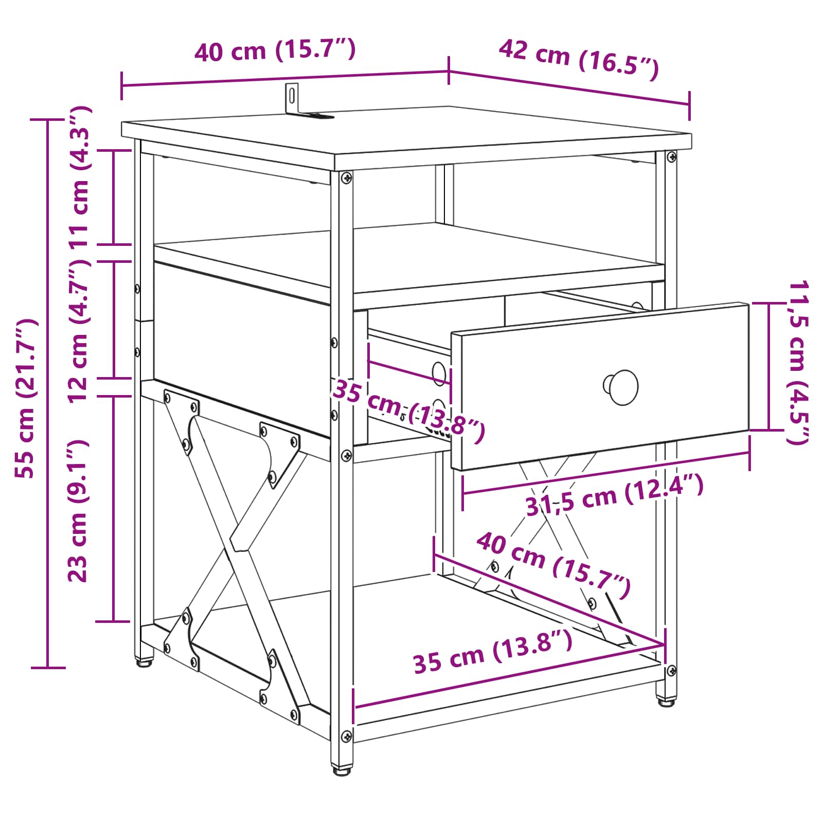 Noćni ormar Crni hrast 40 x 42 x 55 cm Konstruirano drvo