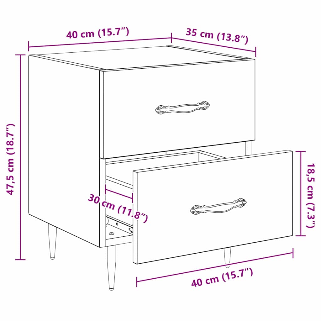 Noćni ormar s ladicama 2 pcs Umjetnički hrast 40 x 35 x 47,5 cm
