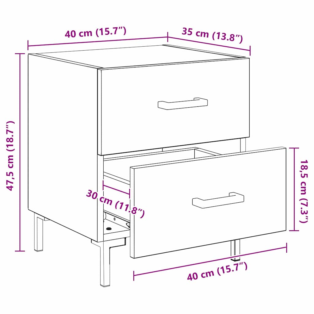 Noćni ormar s ladicama 2 pcs Crni hrast 40 x 35 x 47,5 cm