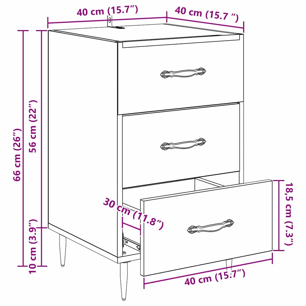 Noćni ormar Crni hrast 40 x 40 x 66 cm Konstruirano drvo
