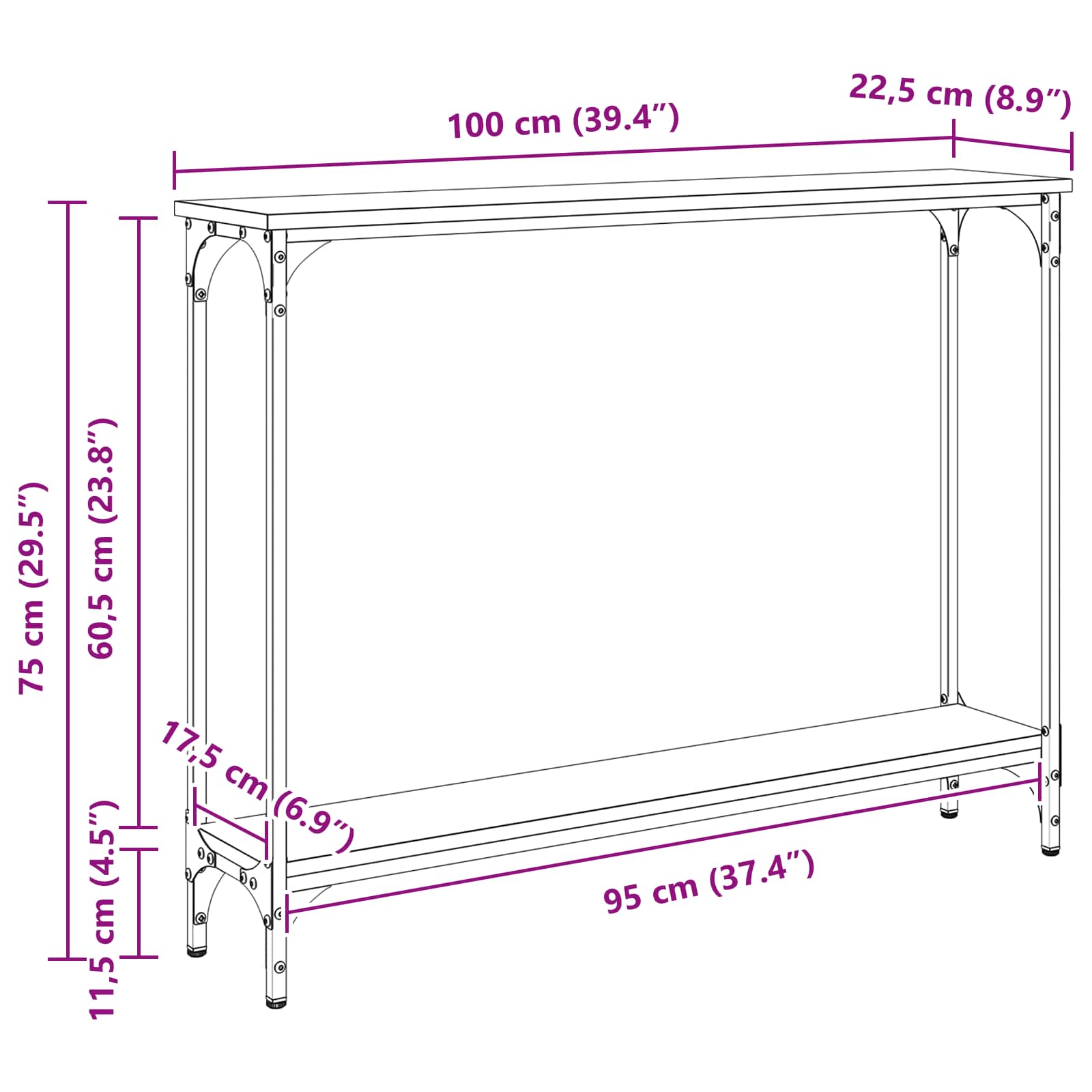 Konzolna stolica s policom Staro drvo 100 x 22,5 x 75 cm