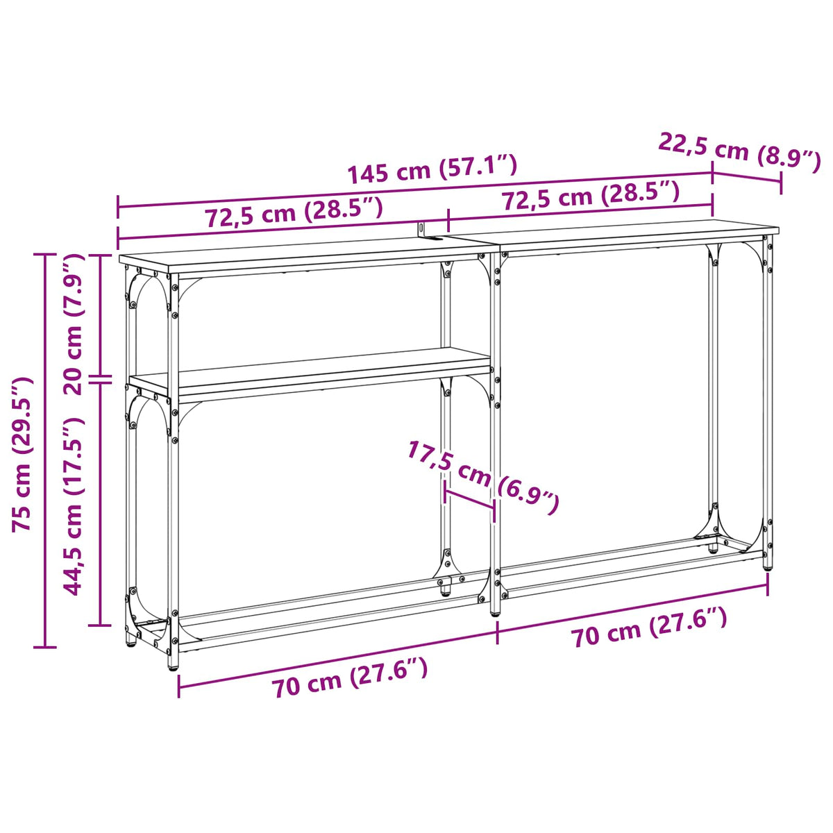 Konzolnistol Staro drvo 145x22.5x75cm Konstruirano drvo