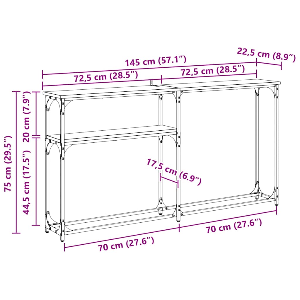 Konzolnistol Crni hrast 146 x 22.5 x 75 cm Konstruirano drvo
