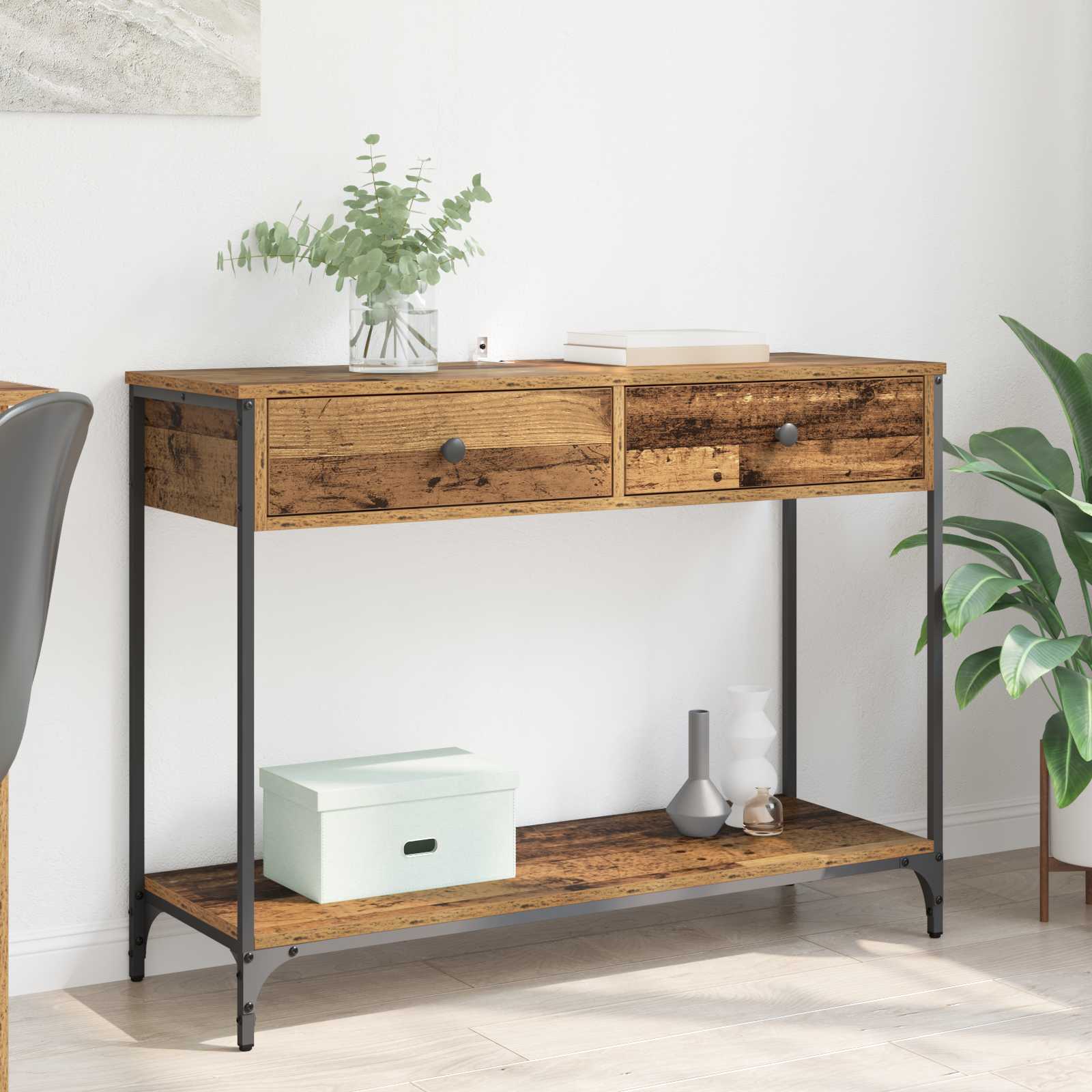 Konzolna stolica s ladicama Staro drvo 100 x 34,5 x 75 cm