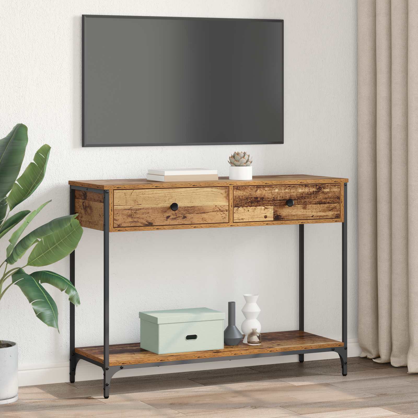 Konzolna stolica s ladicama Staro drvo 100 x 34,5 x 75 cm