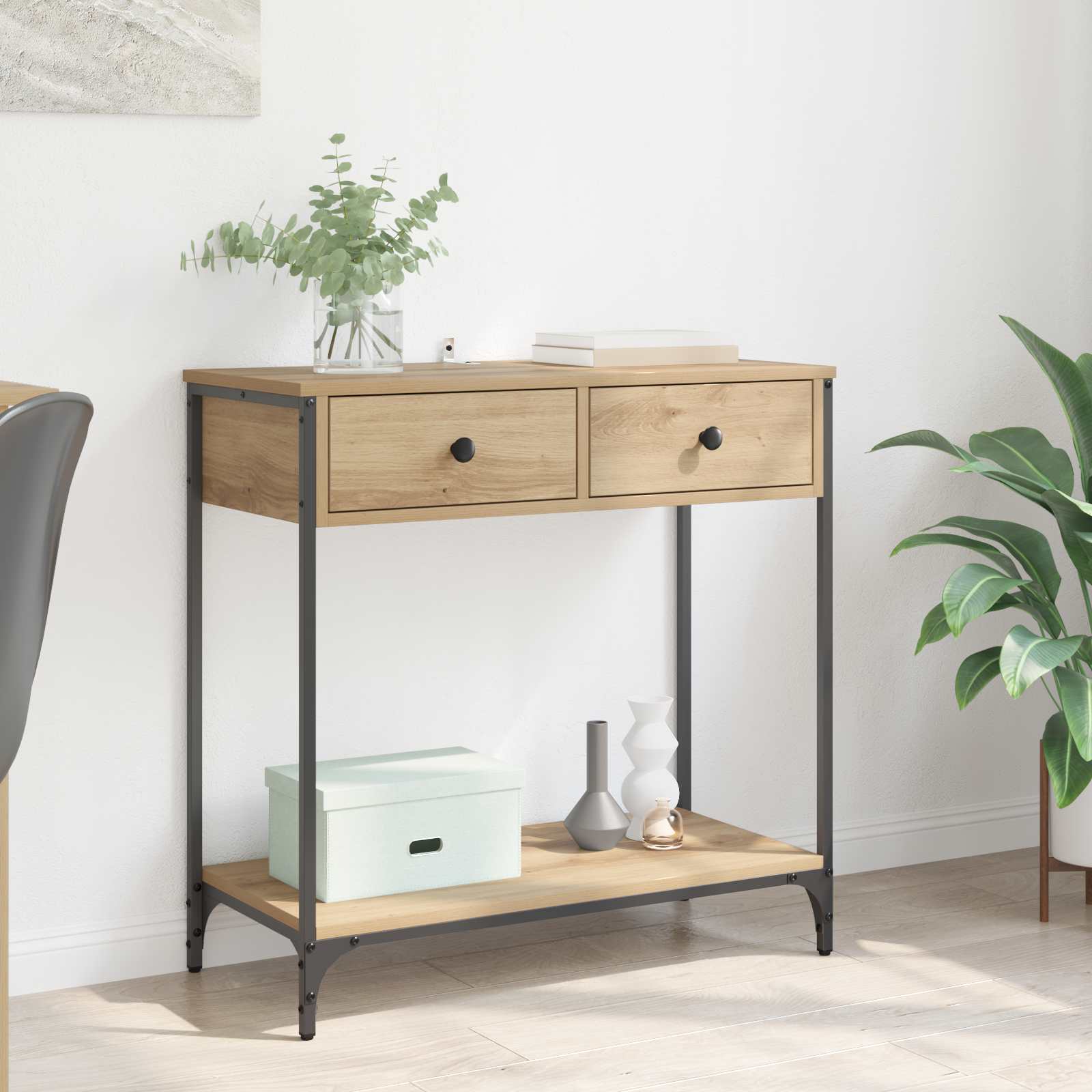 Konzolna stolica s ladicama Umjetnički hrast 75 x 34,5 x 75 cm