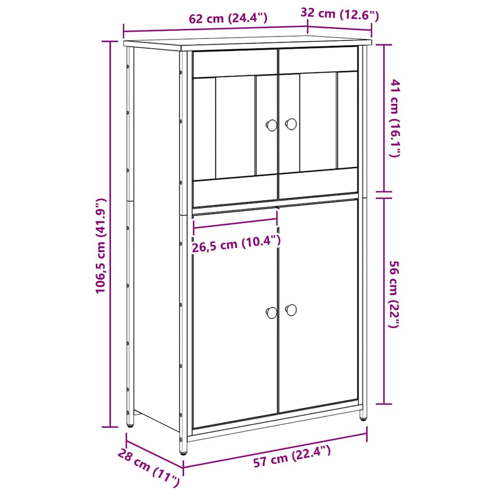 Highboard Crni hrast 62 x 32 x 106,5 cm Konstruirano drvo