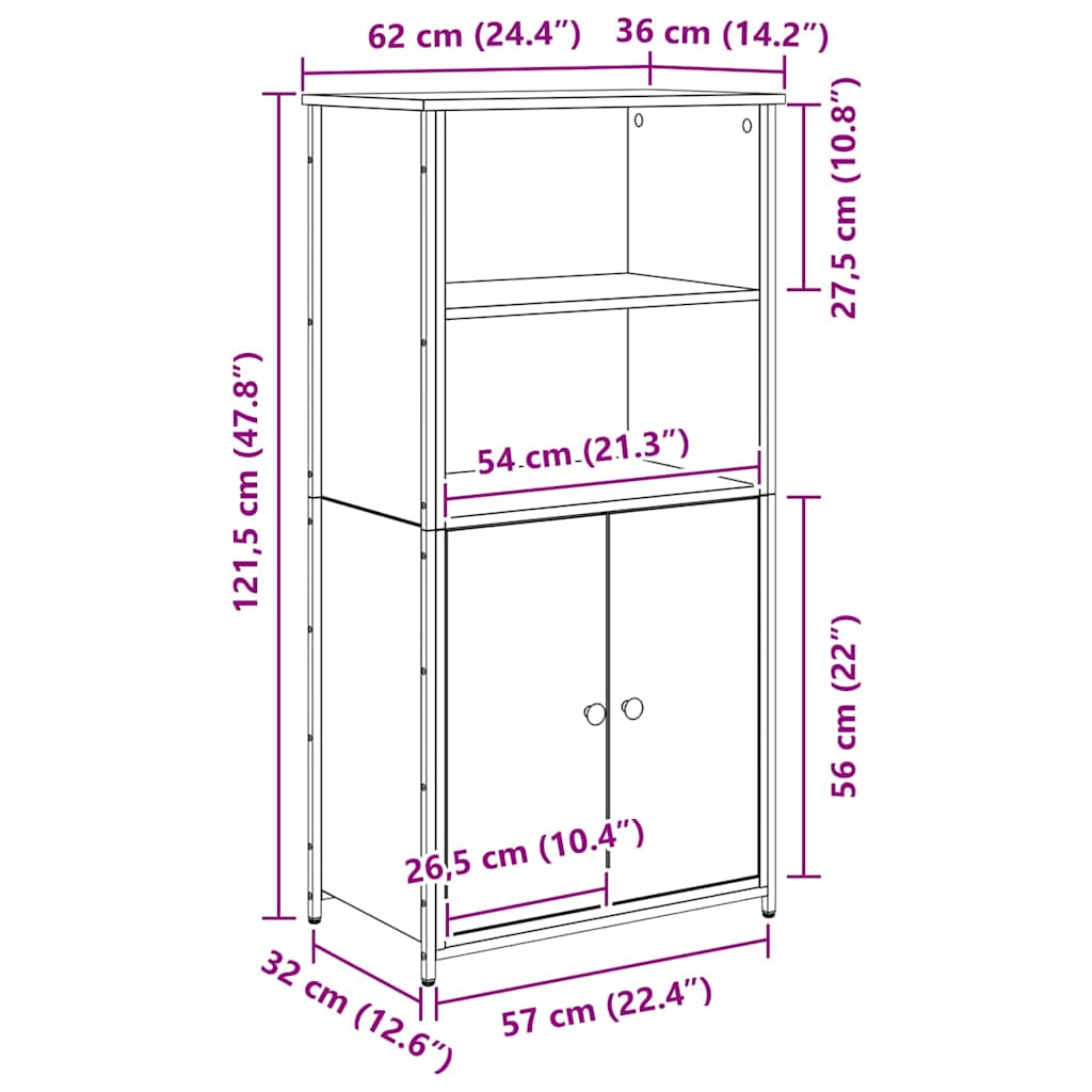 Highboard Umjetnički hrast 62 x 36 x 121,5 cm Konstruirano drvo