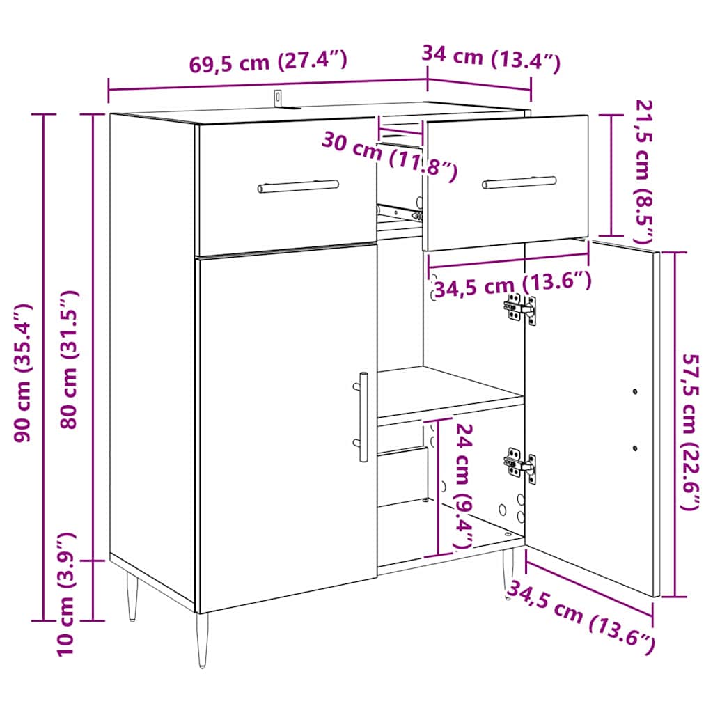 Kreveta Umjetnički hrast 69,5 x 34 x 90 cm Konstruirano drvo