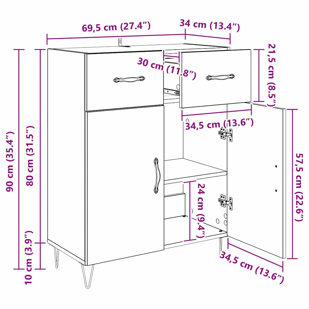 Kreveta Umjetnički hrast 69,5 x 34 x 90 cm Konstruirano drvo