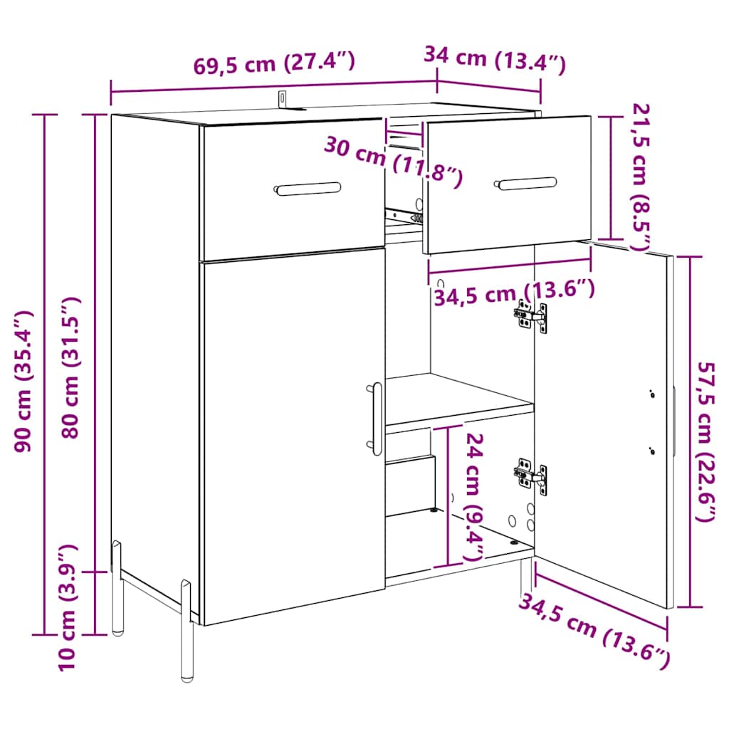 Kreveta Umjetnički hrast 69,5 x 34 x 90 cm Konstruirano drvo