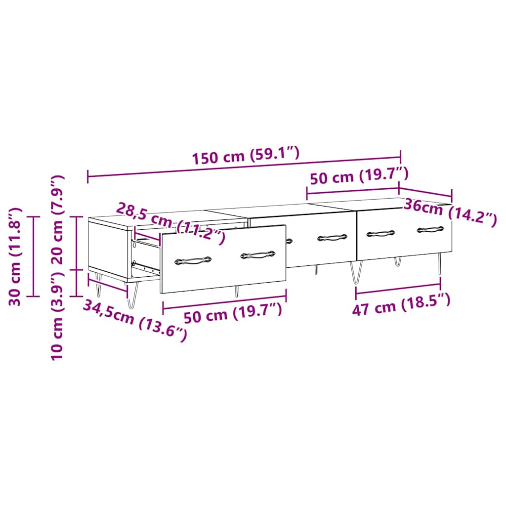 TV ormar Crni hrast 150 x 36 x 30 cm Konstruirano drvo
