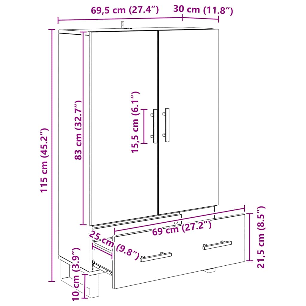 Highboard Umjetnički hrast 69,5 x 30 x 115 cm Konstruirano drvo