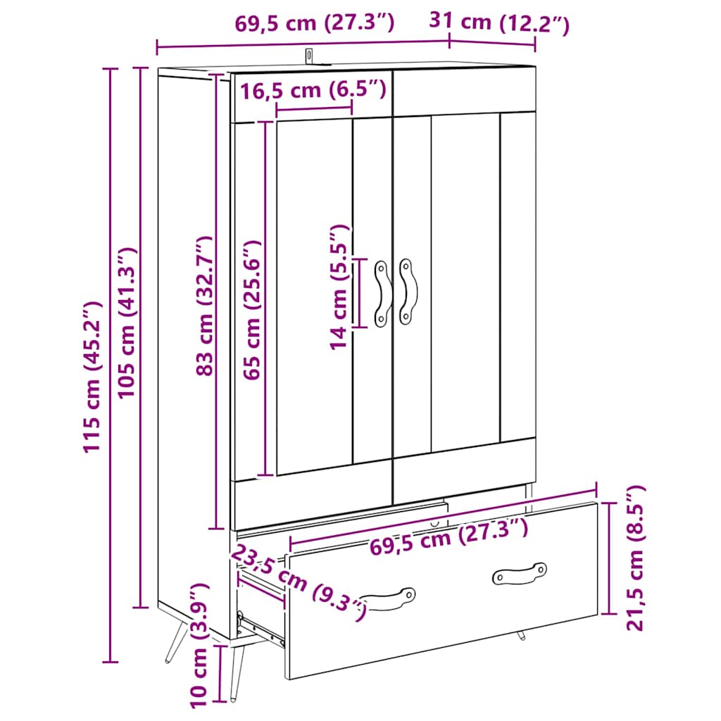 Highboard s ladicama Staro drvo 69,5 x 31 x 115 cm