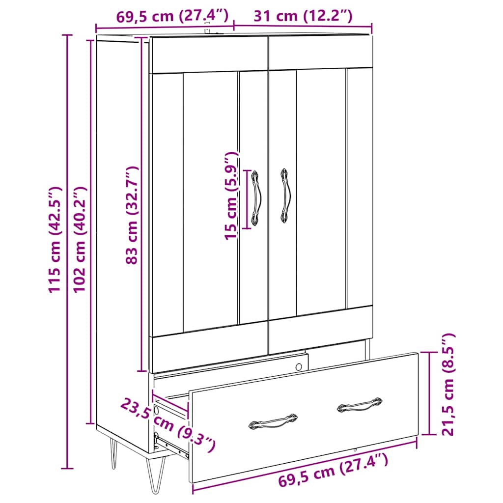 Highboard Staro drvo 69,5 x 31 x 115 cm Konstruirano drvo