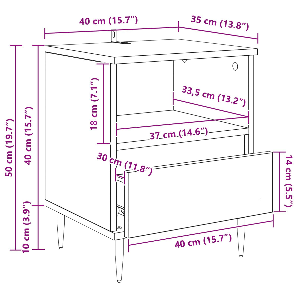 Noćni ormar Staro drvo 40 x 35 x 50 cm Konstruirano drvo