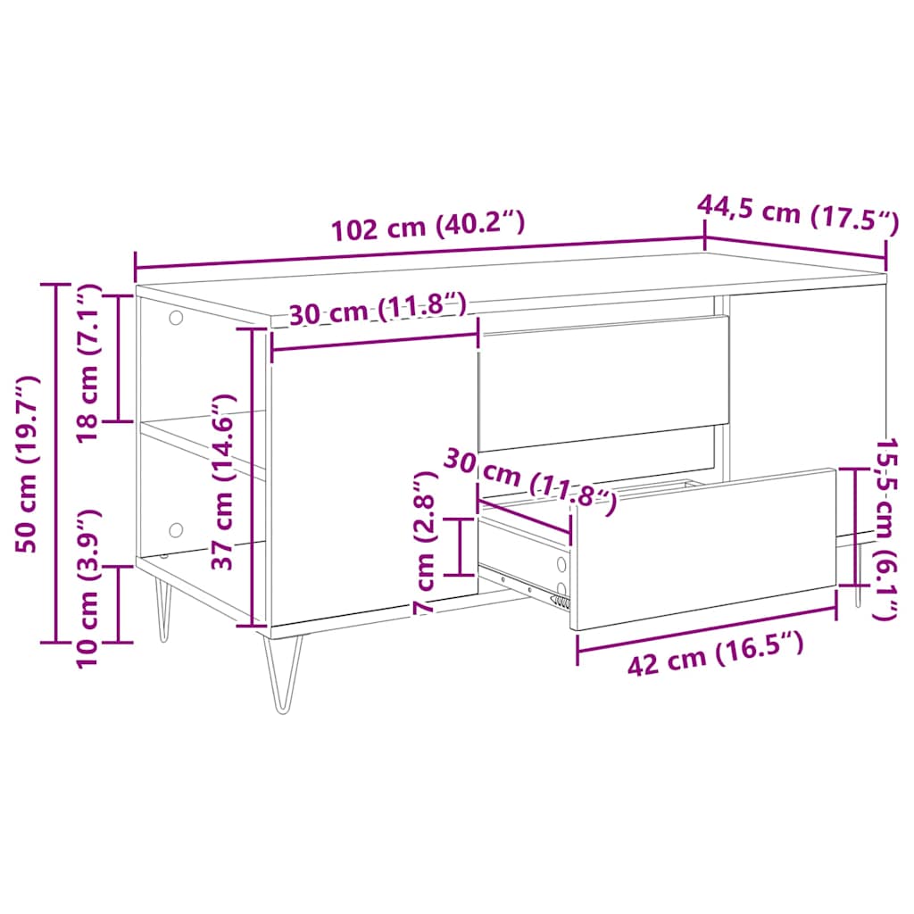 Kava Stol Crni hrast 102 x 44,5 x 50 cm Konstruirano drvo