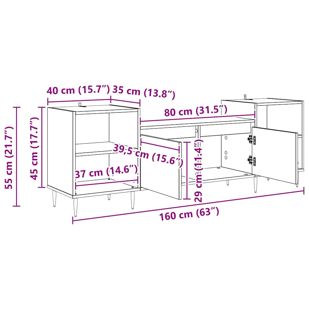 TV ormar Crni hrast 160 x 35 x 55 cm Konstruirano drvo