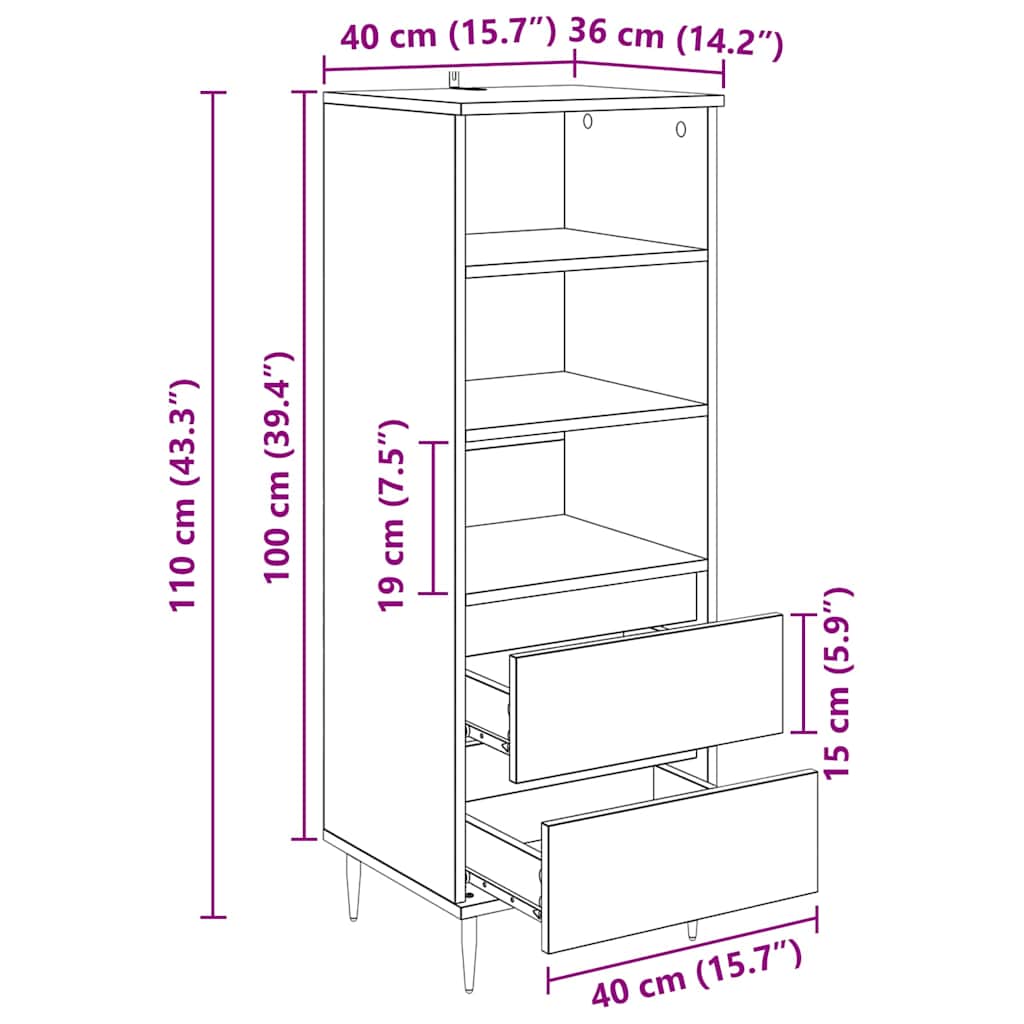 Highboard Staro drvo 40 x 36 x 110 cm Konstruirano drvo