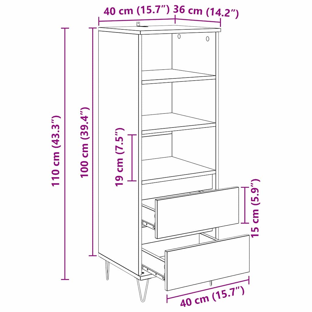 Highboard Crni hrast 40 x 36 x 110 cm Konstruirano drvo