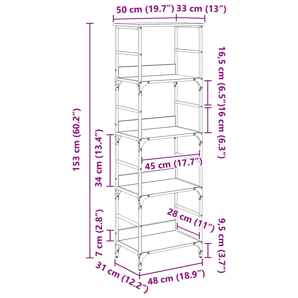 Polica Crni hrast 50 x 33 x 153 cm Konstruirano drvo