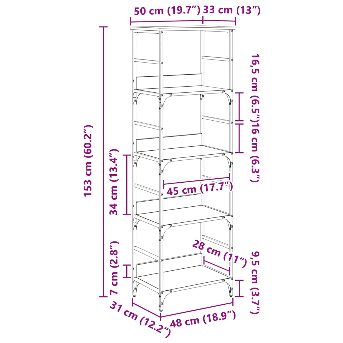 Polica Crni hrast 50 x 33 x 153 cm Konstruirano drvo