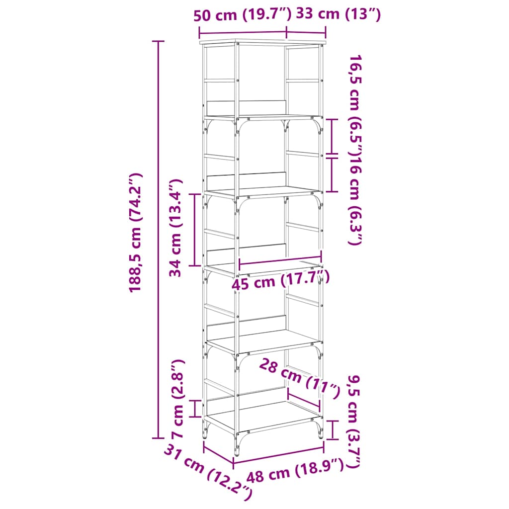 Polica Crni hrast 50 x 33 x 188,5 cm Konstruirano drvo