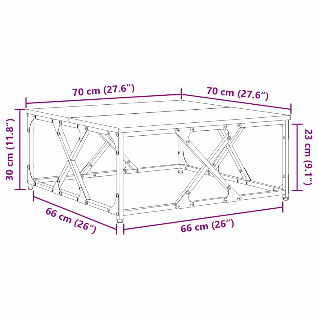 Kava Stol Crni hrast 70 x 70 x 30 cm Konstruirano drvo